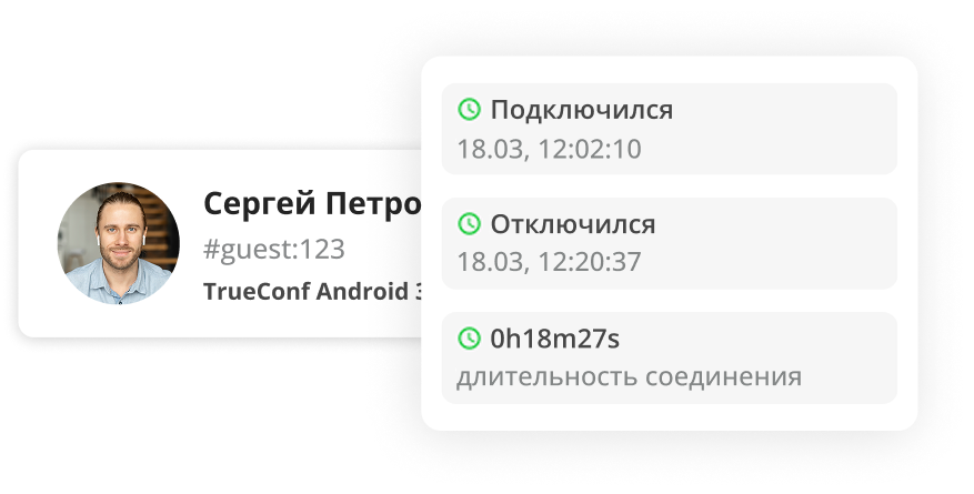 Отслеживание длительности подключения и технических параметров пользователя.